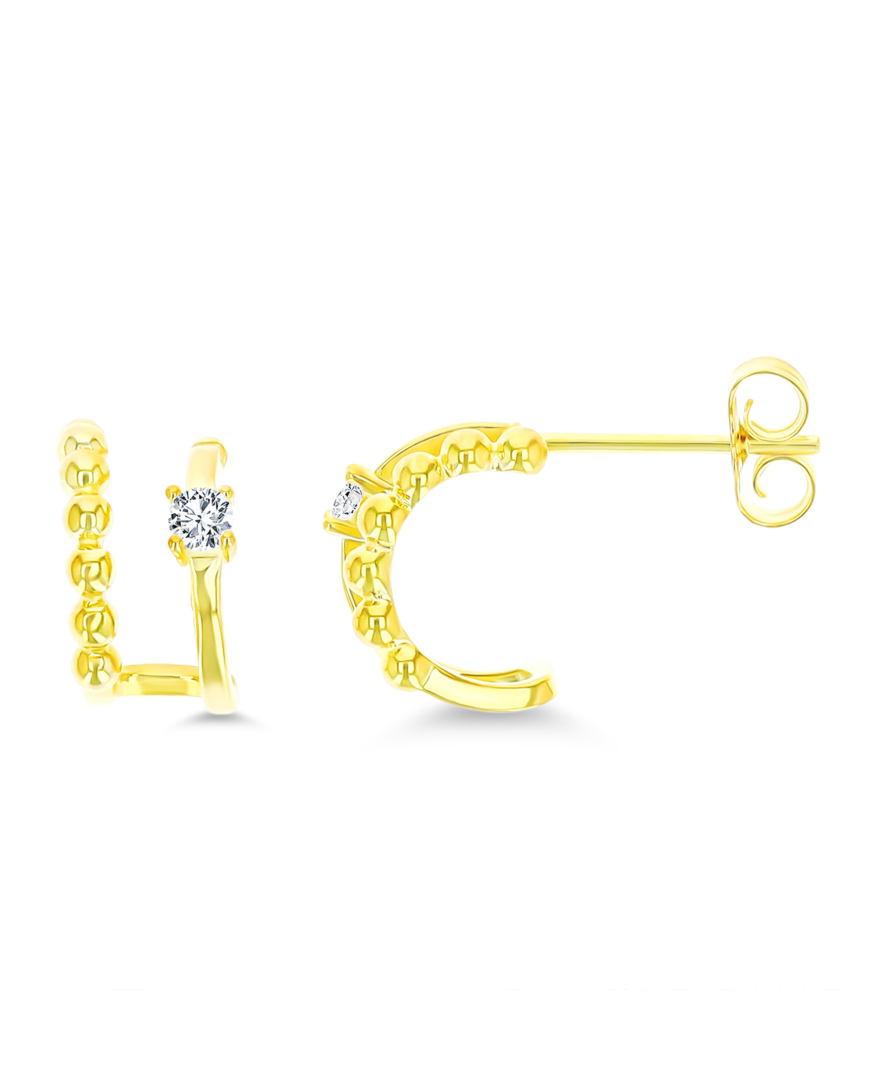 Sterling Silver 1-Micron Yellow 11x7.5mm CZ & Bubble Double Ear Cuff Earring