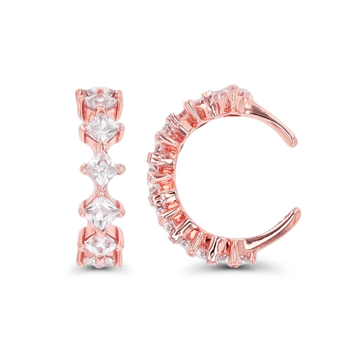 Sterling Silver 1-Micron Rose Connected Princess Cut CZ Ear Cuff