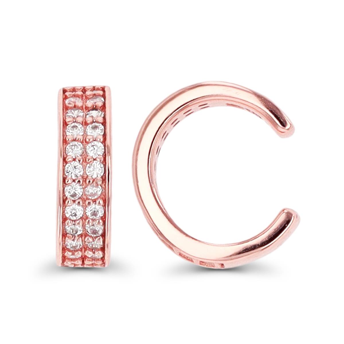 Sterling Silver 1-Micron Rose Double CZ Row Ear Cuff