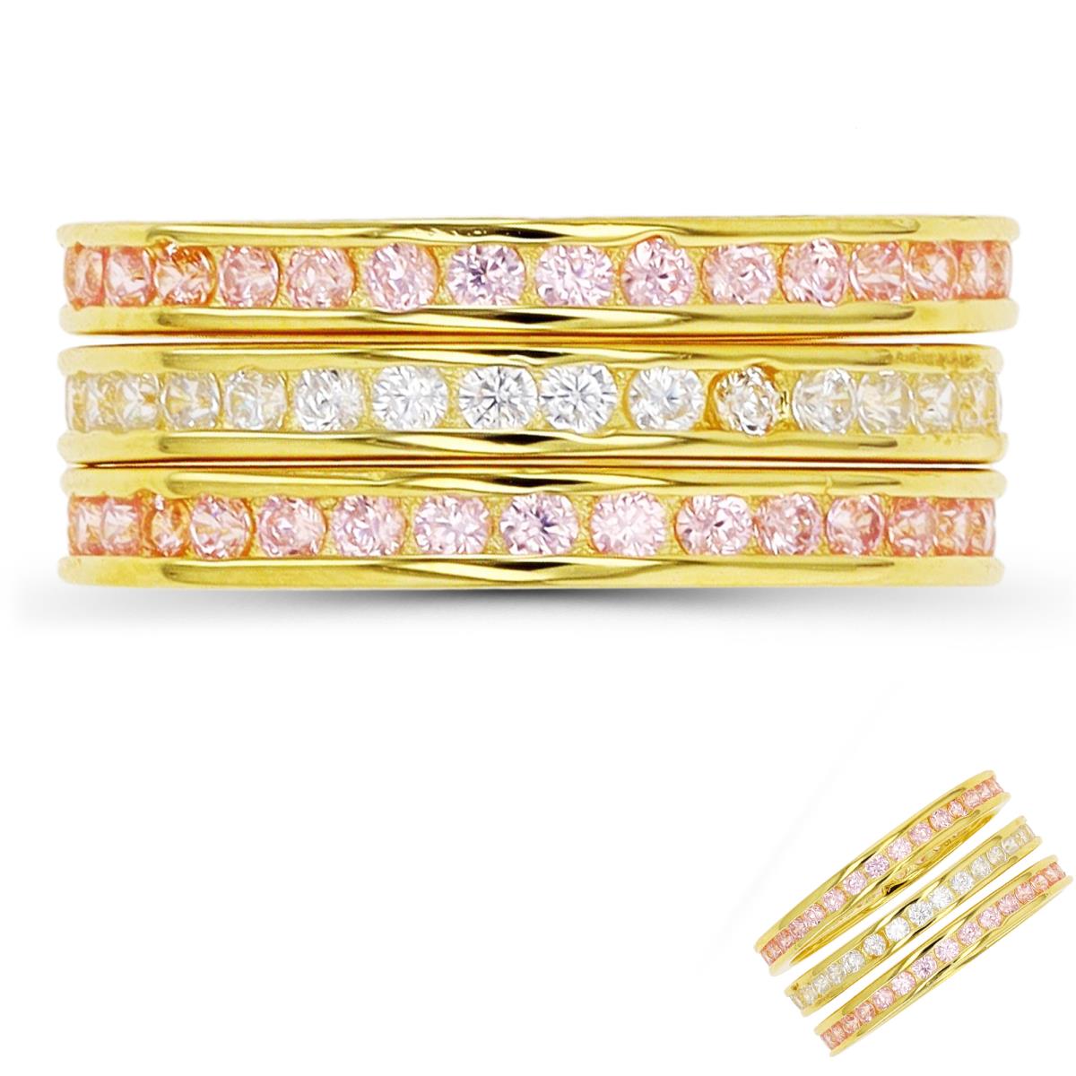 Sterling Silver Yellow 1-Micron Pink/White Round Channel Set Stack Ring