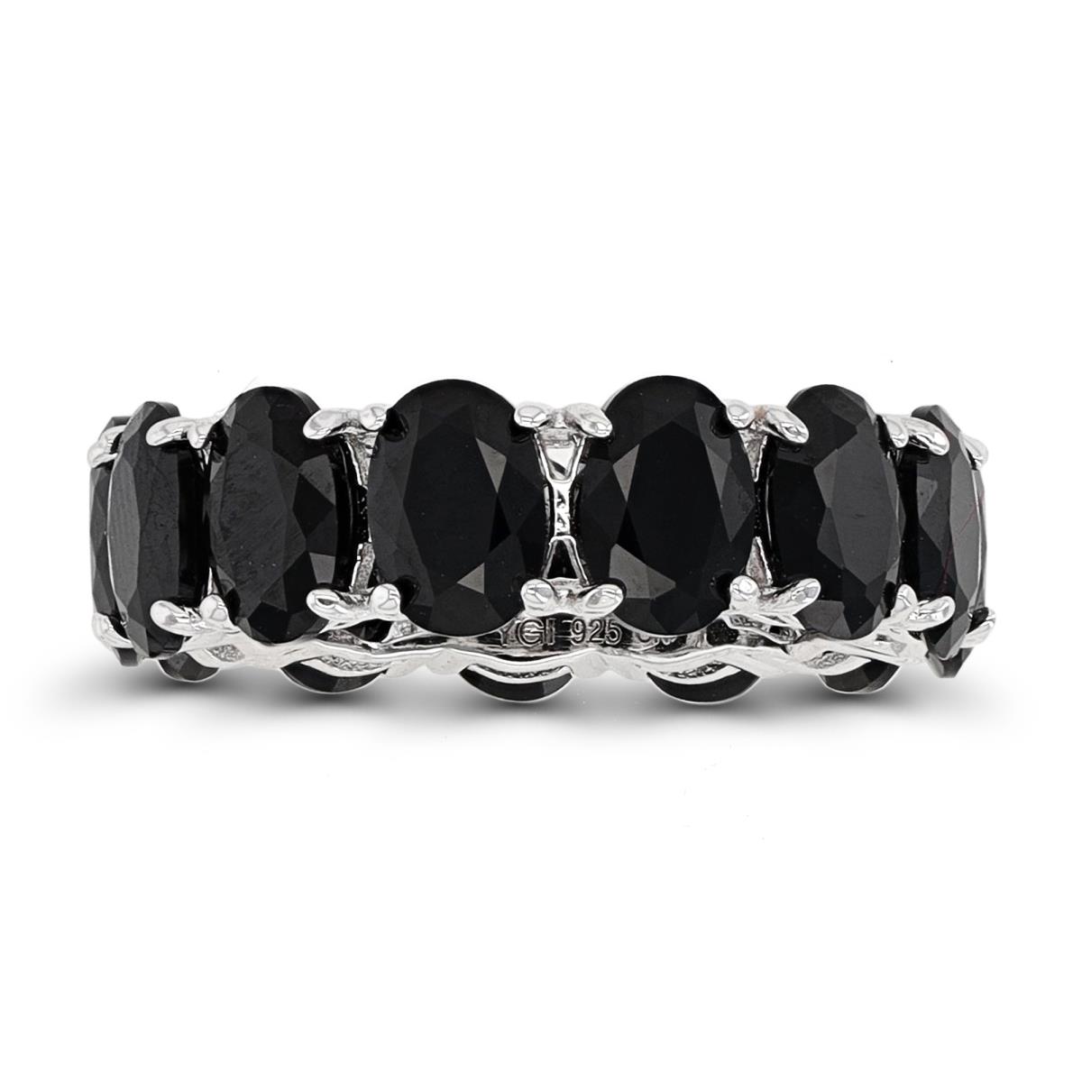 Sterling Silver 6x8mm Black Spinel Oval Eternity Band