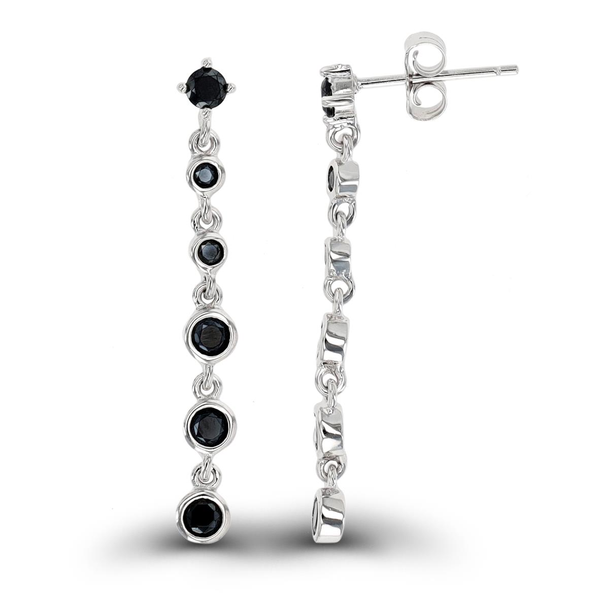 Sterling Silver Rhodium Graduated Black Spinel Bezel-Set By The Yard Dangling Earring 
