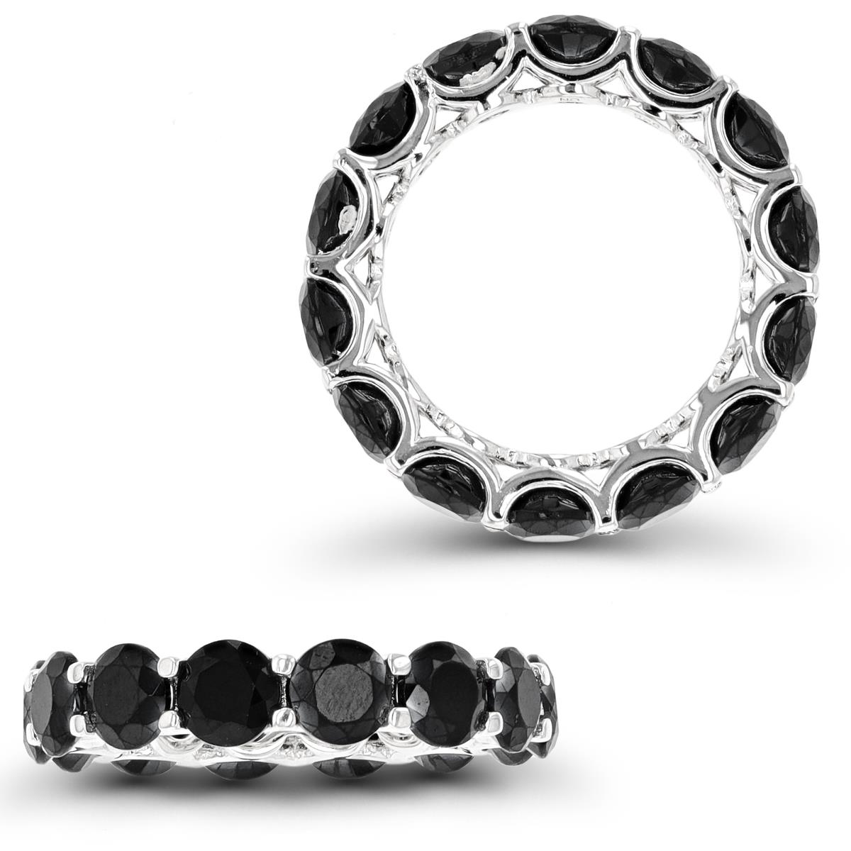 Sterling Silver Rhodium 5mm Round Black Spinel Eternity Ring