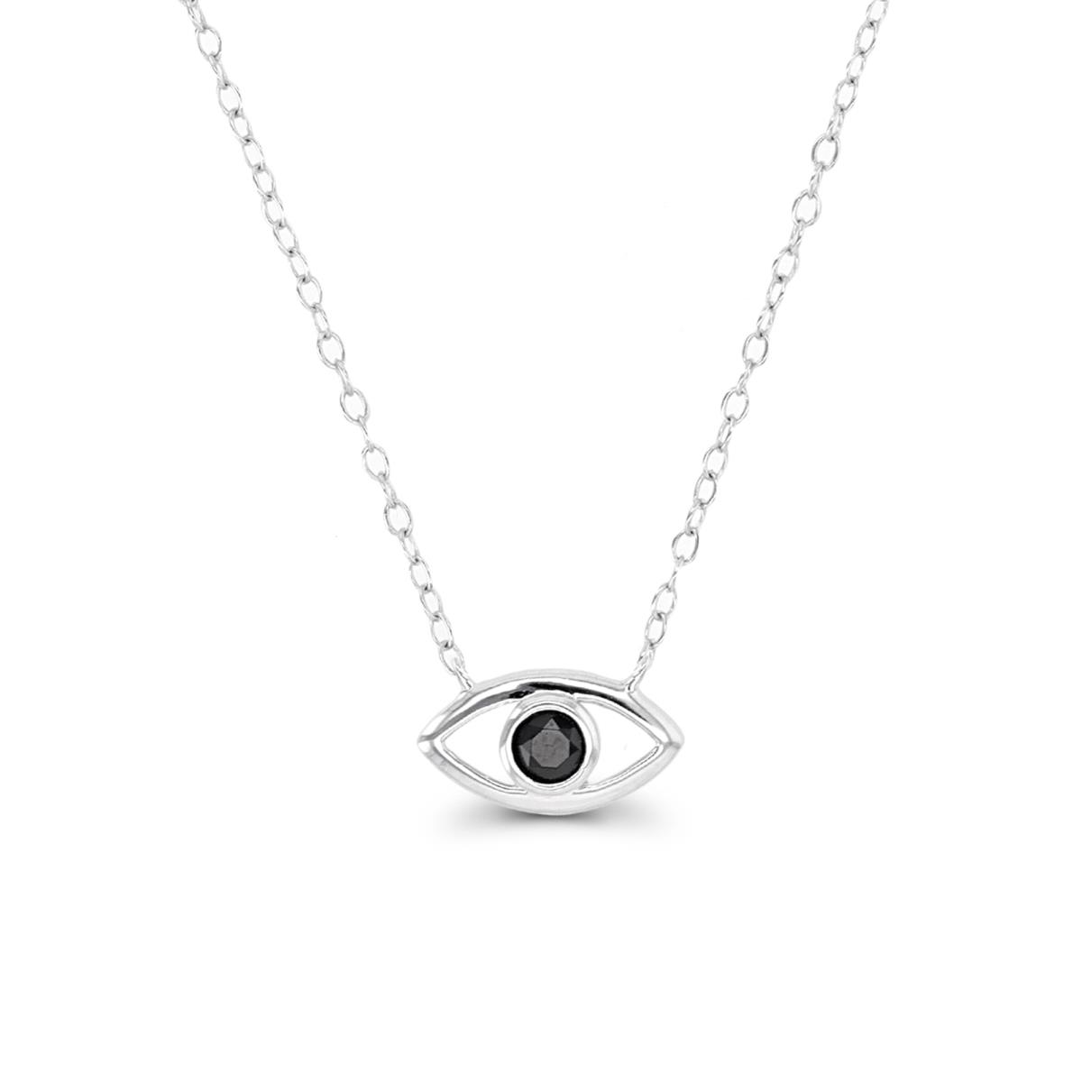 Sterling Silver Rhodium 3.5mm Rnd Black Spinel Evil Eye 18"Necklace