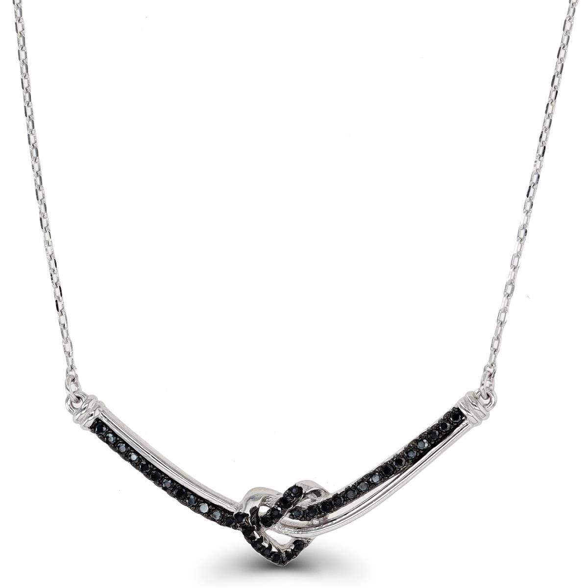 Sterling Silver Rhodium & Black Paved Heart Knot 18"+2" Necklace