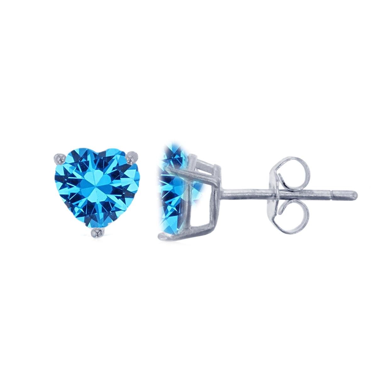 Sterling Silver Rhodium 6x6mm Swiss Blue Heart Solitaire Stud