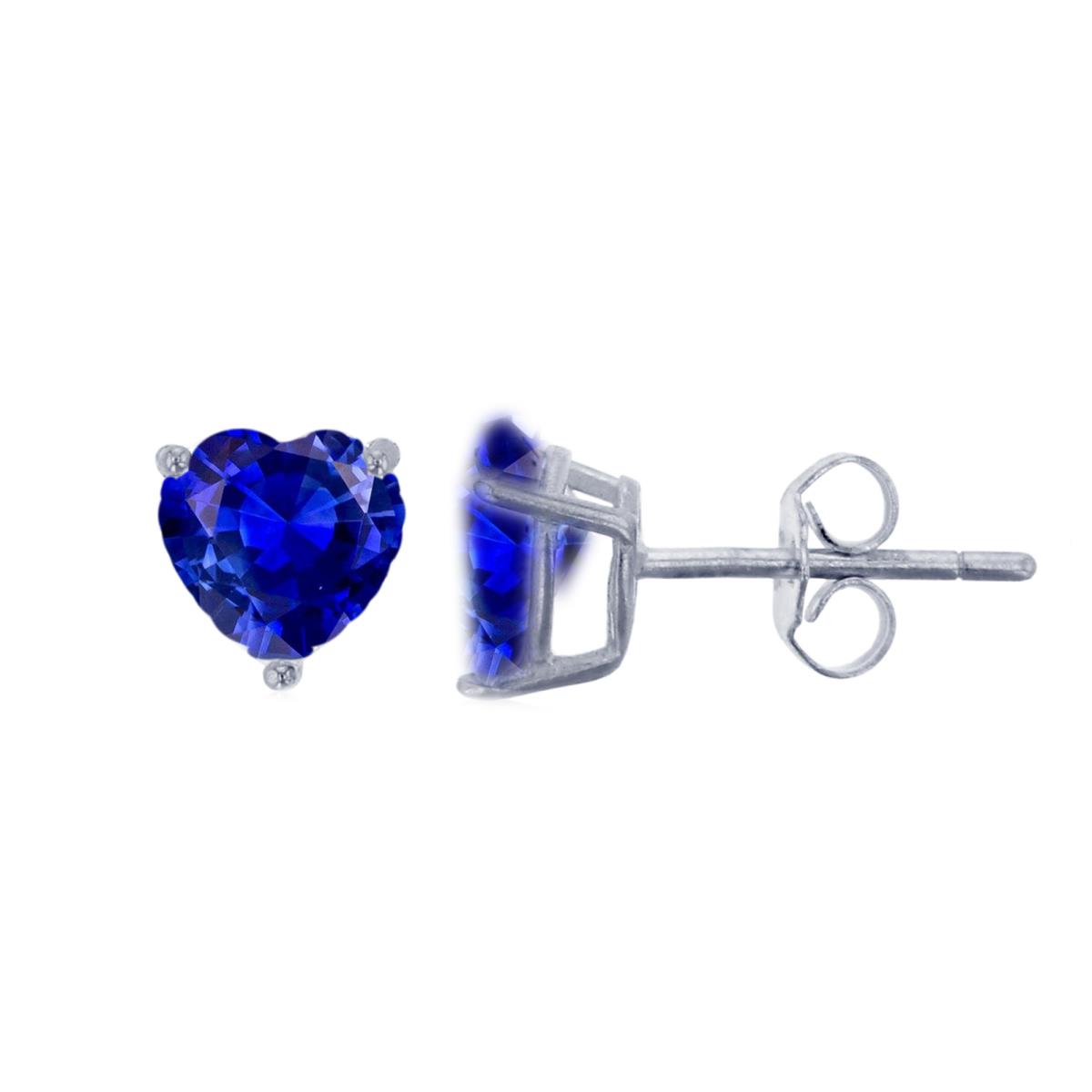 Sterling Silver Rhodium 6x6mm #113 Blue Heart Solitaire Stud