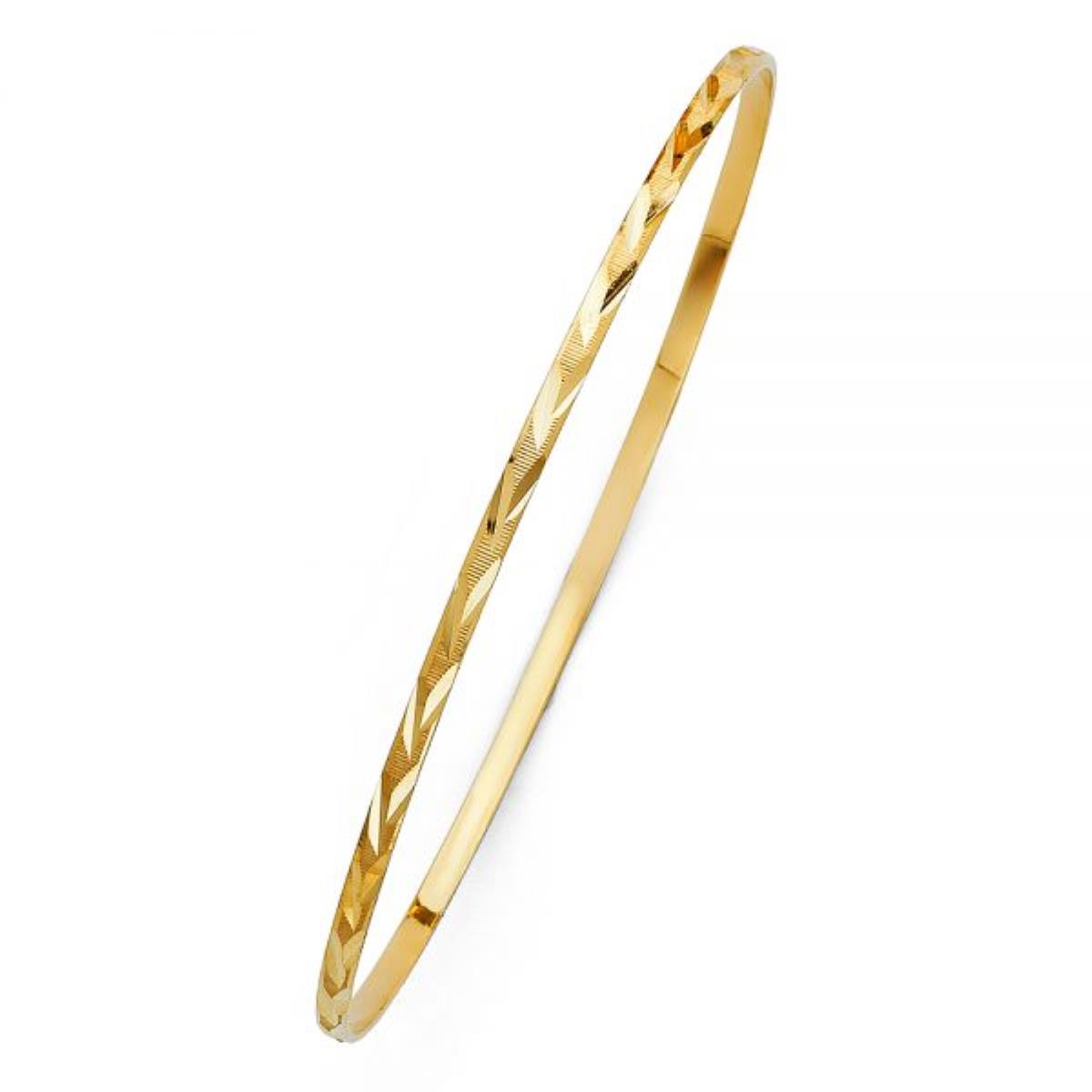 14K Yellow Gold 2mm Diamond Cut 7.50" Slip On Bangle