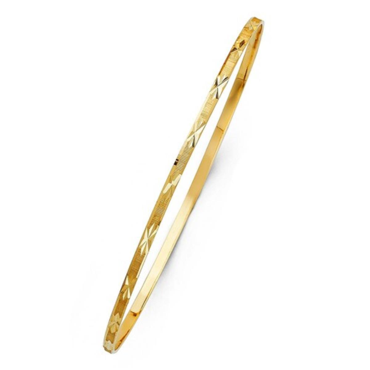 14K Yellow Gold 2mm Diamond Cut 7.50" Slip On Bangle