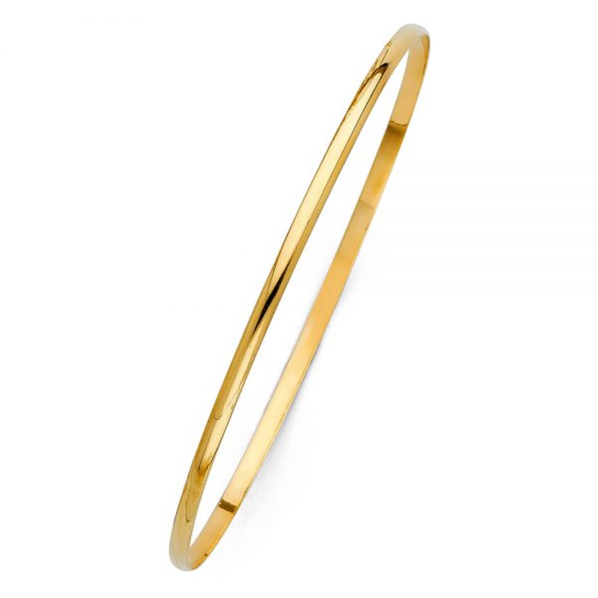 14K Yellow Gold 2mm High Polished 7.50" Slip On Bangle