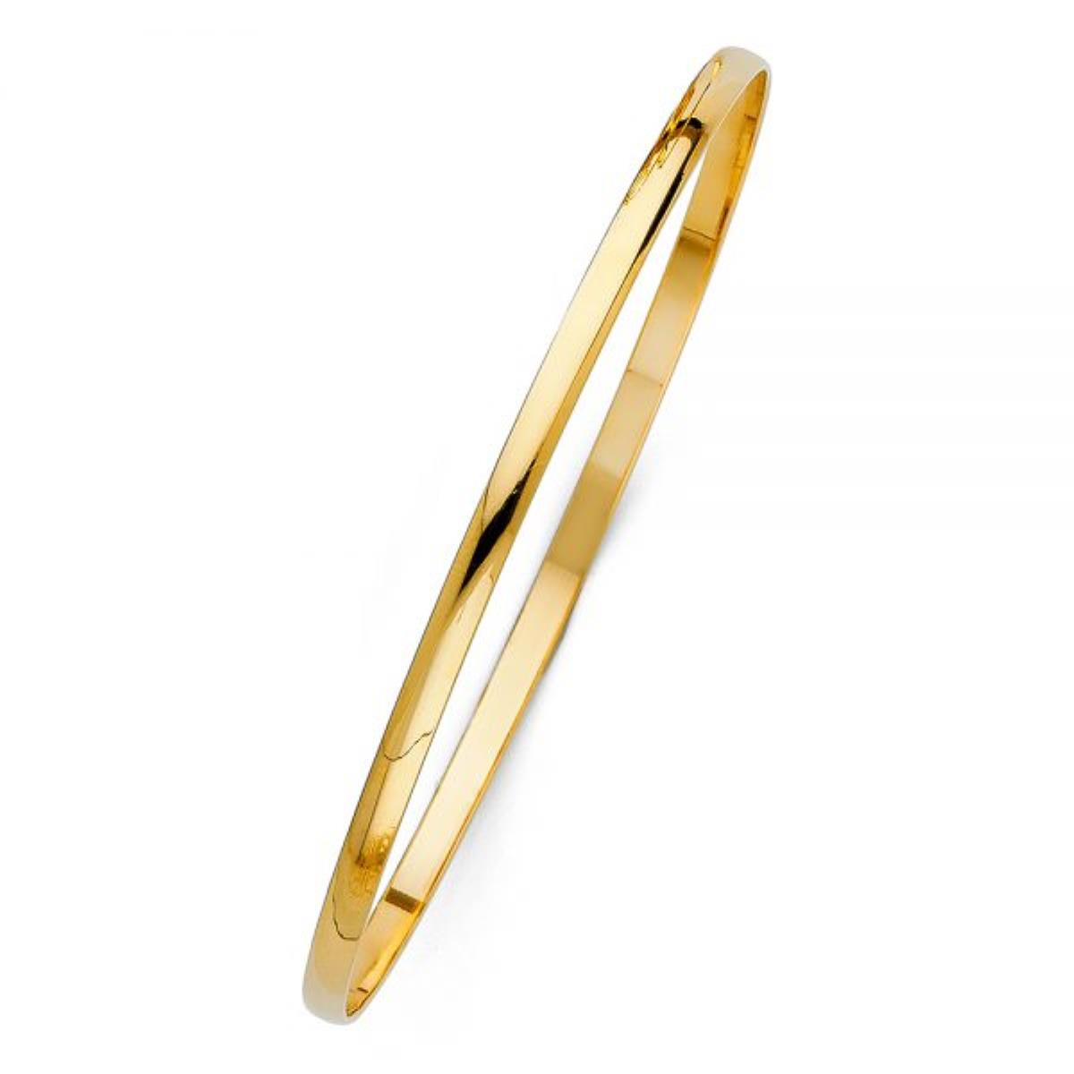 14K Yellow Gold 3mm High Polished 7.50" Slip On Bangle