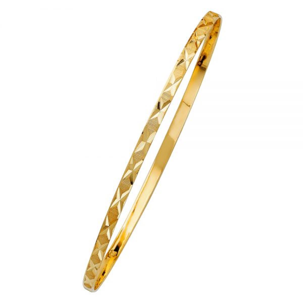 14K Yellow Gold 3mm Diamond Cut X 7.50" Slip On Bangle