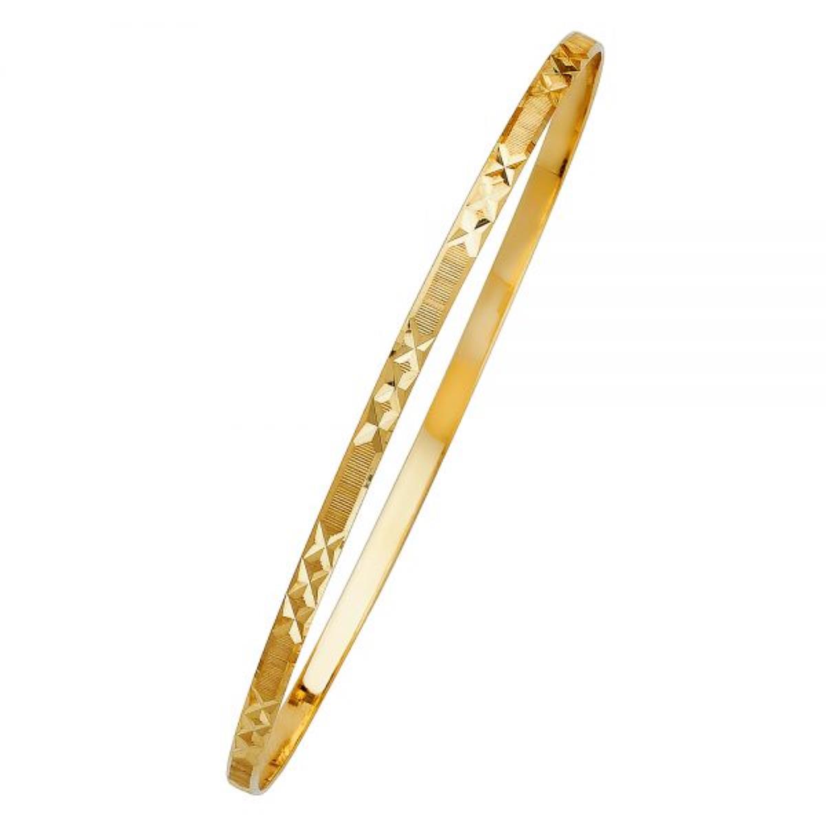 14K Yellow Gold 3mm Diamond Cut X 7.50" Slip On Bangle
