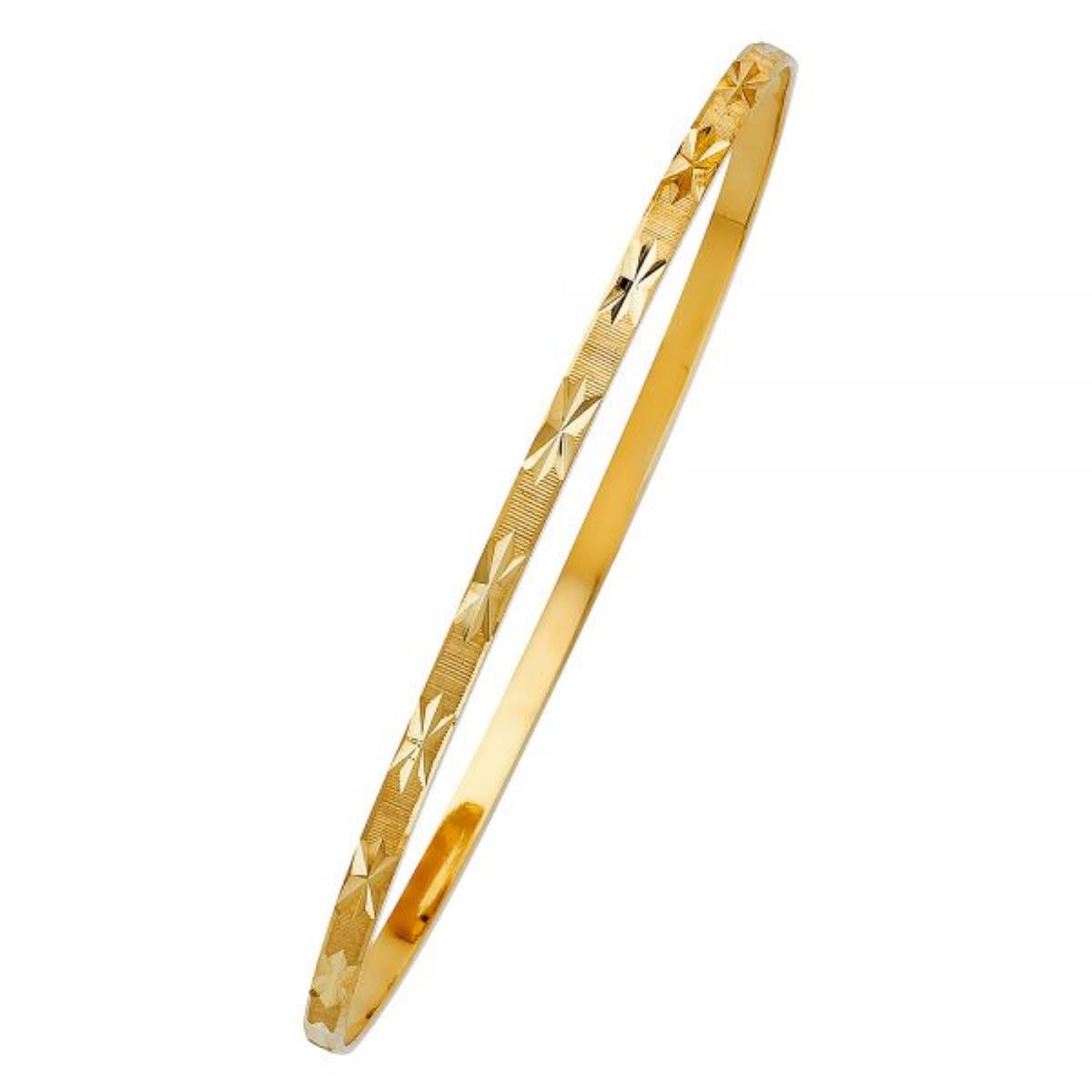 14K Yellow Gold 3mm Diamond Cut X 7.50" Slip On Bangle