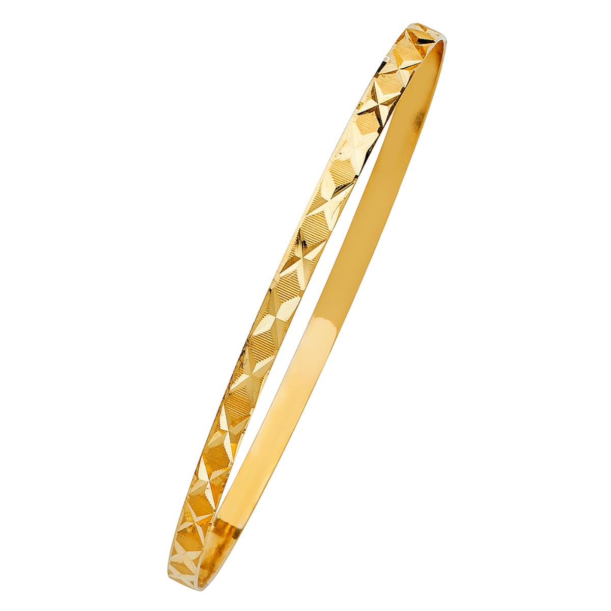 14K Yellow Gold 4mm Diamond Cut X 7.50" Slip On Bangle