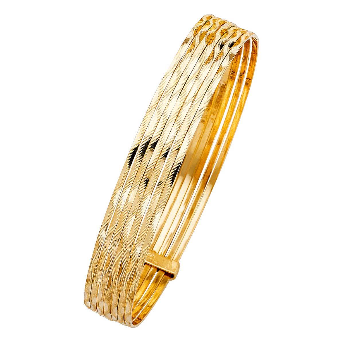 14K Yellow Gold 11mm Diamond Cut 7.50" Seminario Slip On Bangle