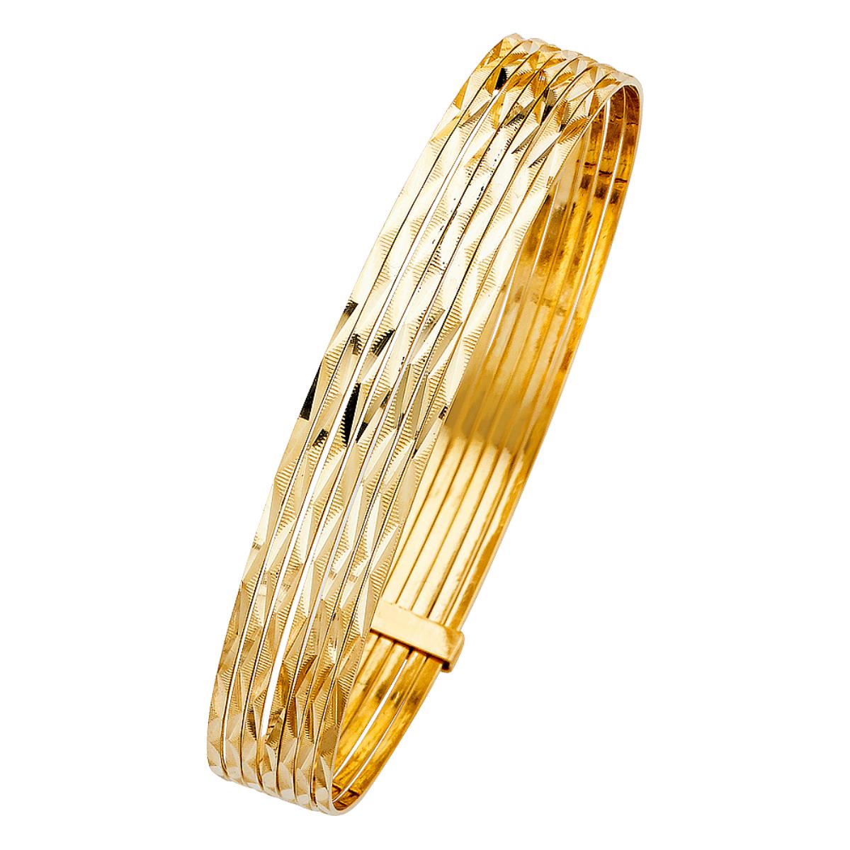 14K Yellow Gold 11mm Diamond Cut 7.50" Seminario Slip On Bangle