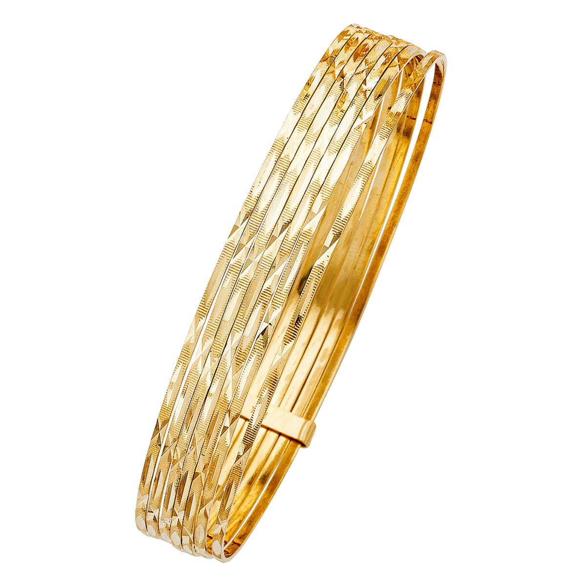 14K Yellow Gold 11mm Diamond Cut 7.50" Seminario Slip On Bangle