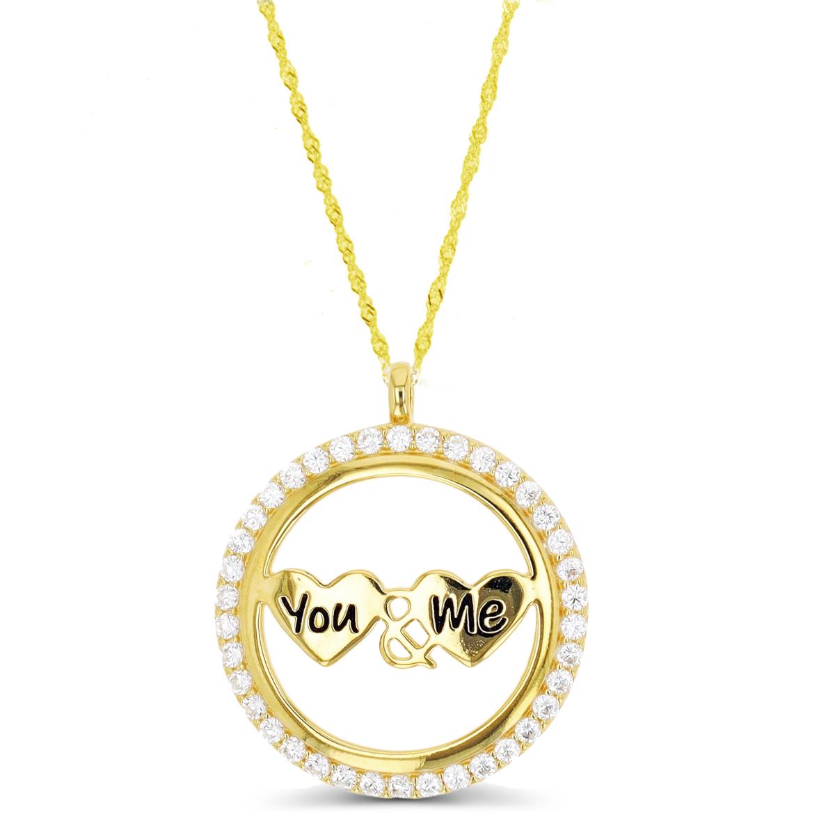 Sterling Silver Yellow 1-Micron "You and Me" Circle 18"+2" Singapore Necklace