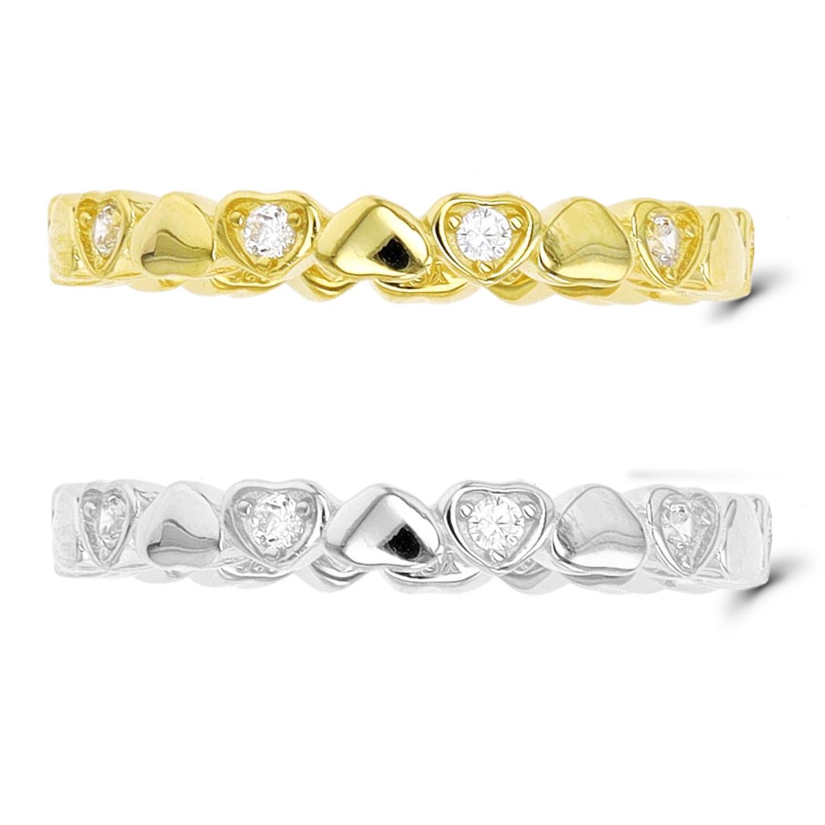 Sterling Silver Rhodium & Yellow 1-Micron CZ Connected Hearts Eternity Set of 2