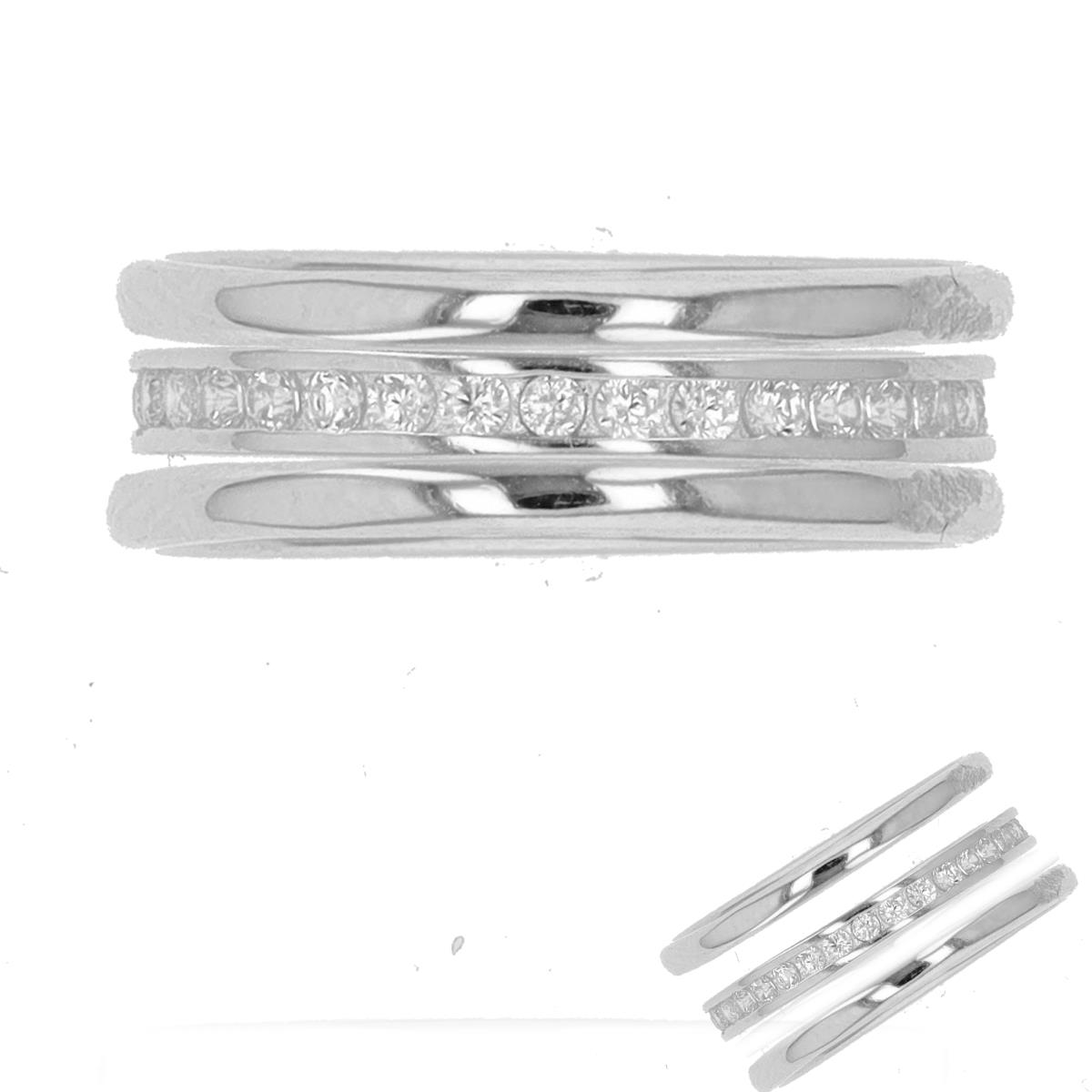 Sterling Silver Rhodium CZ Three Stackable Ring