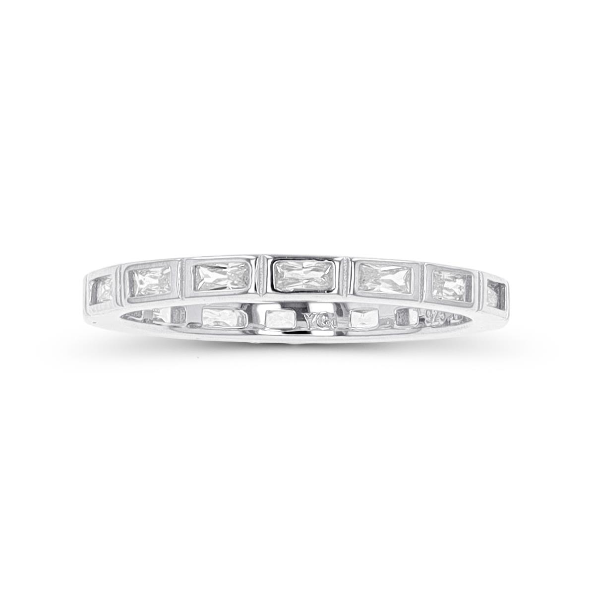 Sterling Silver Rhodium Straight Baguette Cut CZ Eternity Ring