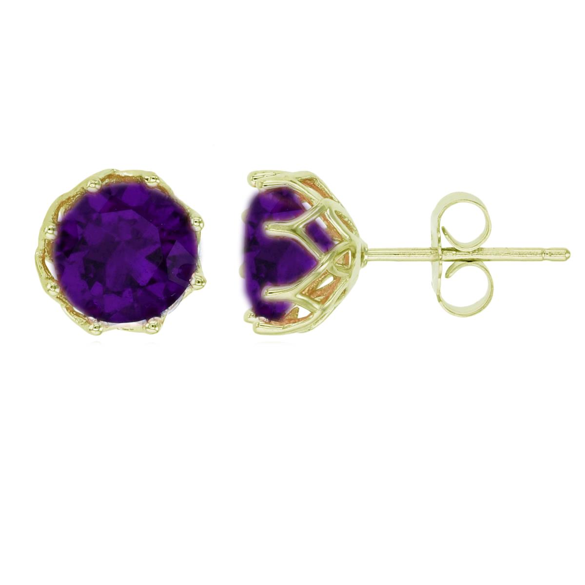 14K Yellow Gold 8mm Round Cut Amethyst CZ Solitaire Stud Earring