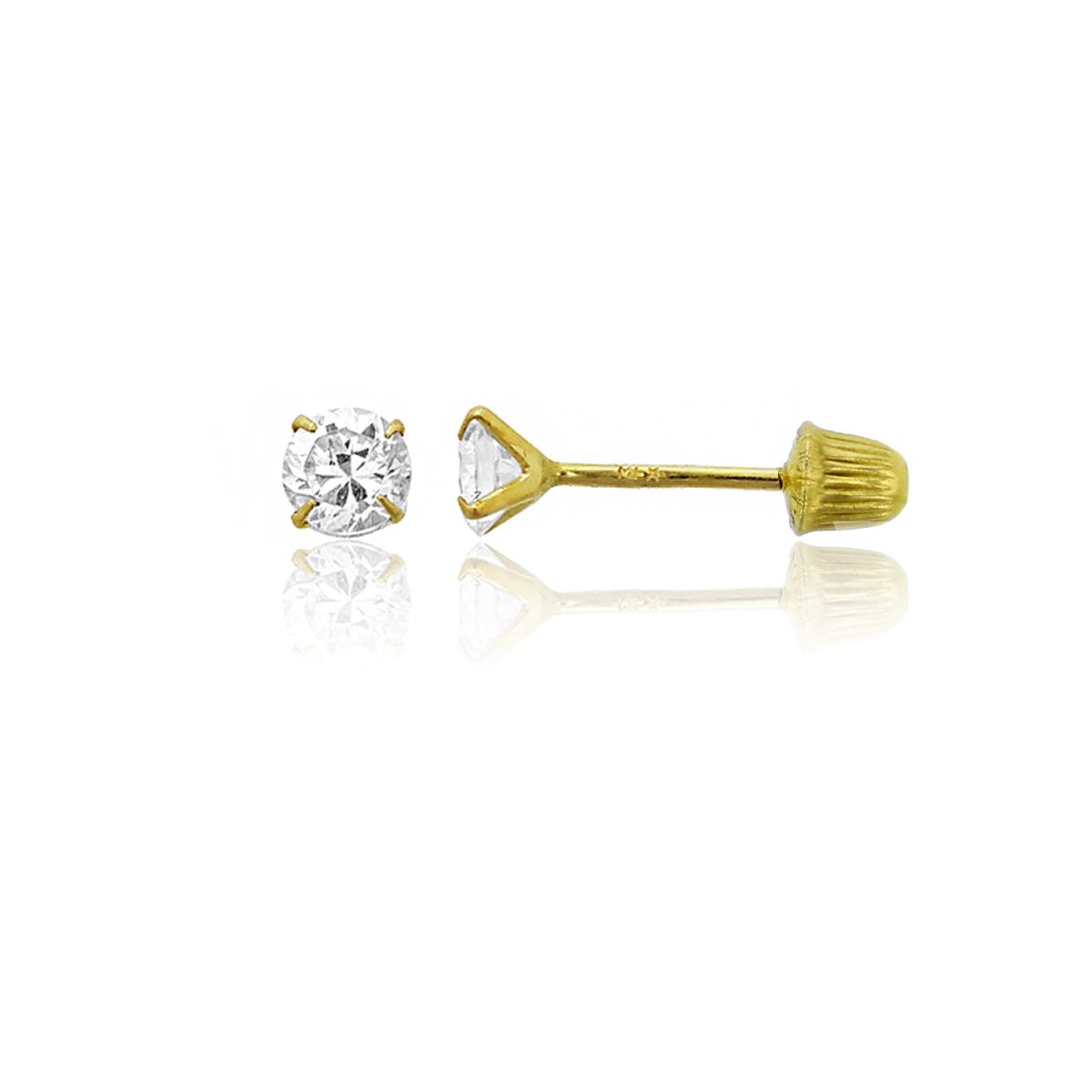 10K Yellow Gold 3mm Round Solitaire Ball Screw Back Stud Earring 