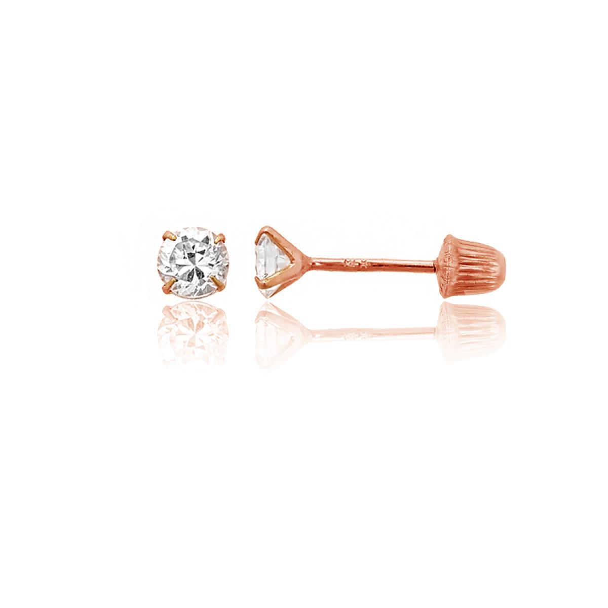10K Rose Gold 3mm Round Solitaire Ball Screw Back Stud Earring 