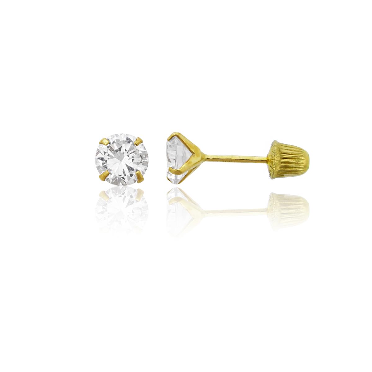 10K Yellow Gold 4mm Round Solitaire Ball Screw Back Stud Earring 