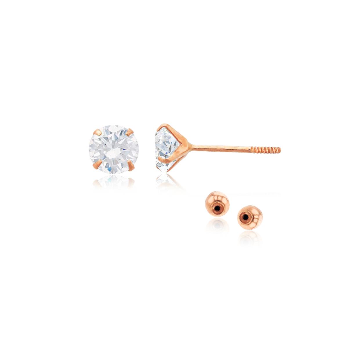 10K Rose Gold 4mm Round Solitaire Ball Screw Back Stud Earring 
