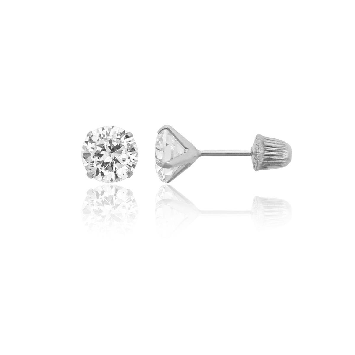 10K White Gold 5mm Round Solitaire Ball Screw Back Stud Earring 