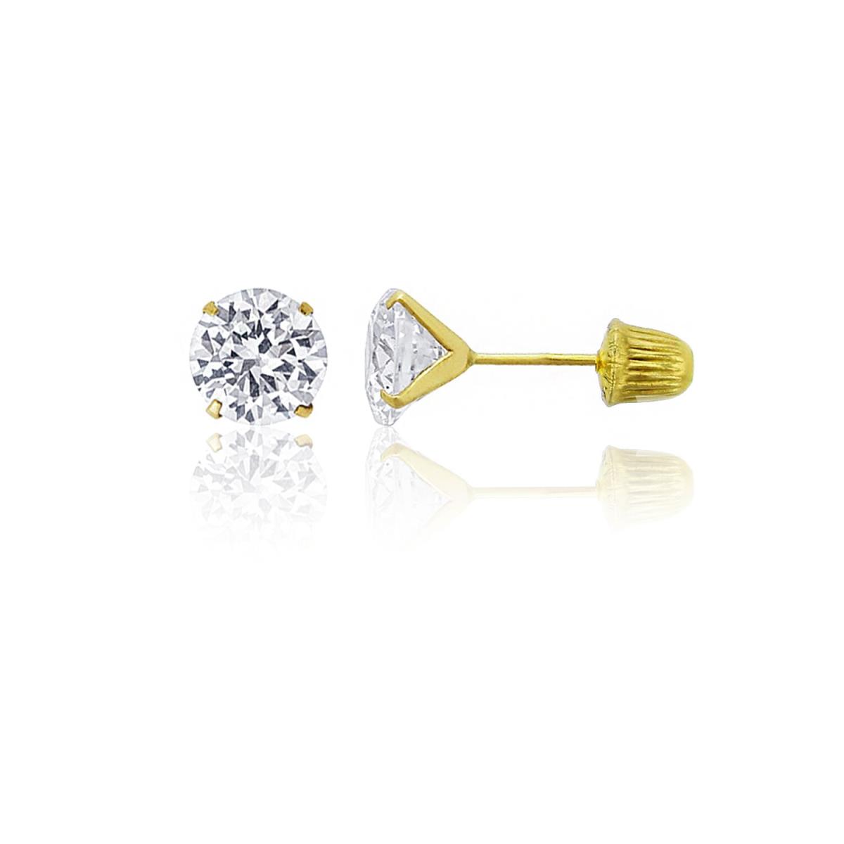 10K Yellow Gold 6mm Round Solitaire Ball Screw Back Stud Earring 