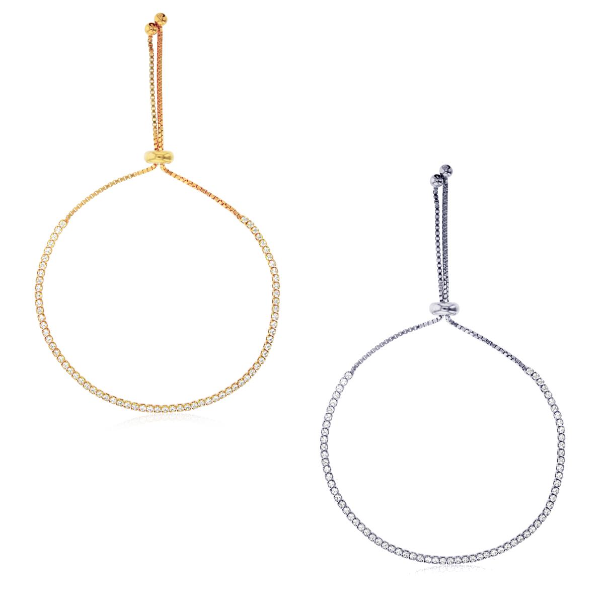 Sterling Silver Rhodium & Yellow Adjustable Round Cut Tennis Bracelet Set