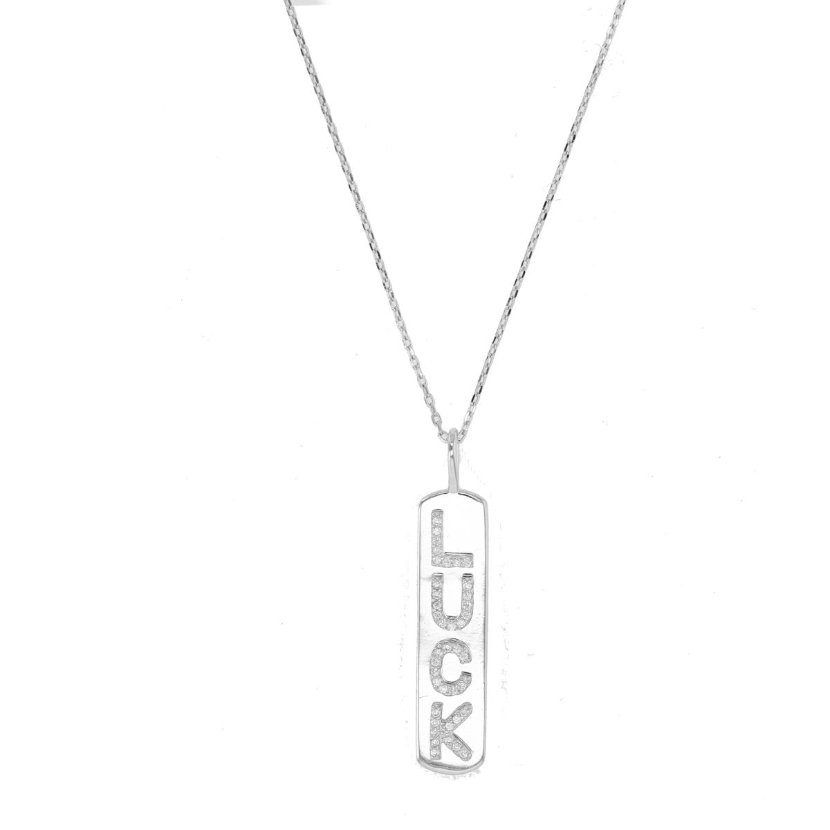 Sterling Silver Rhodium Dangling CZ "Luck" 18+2" Singapore Necklace