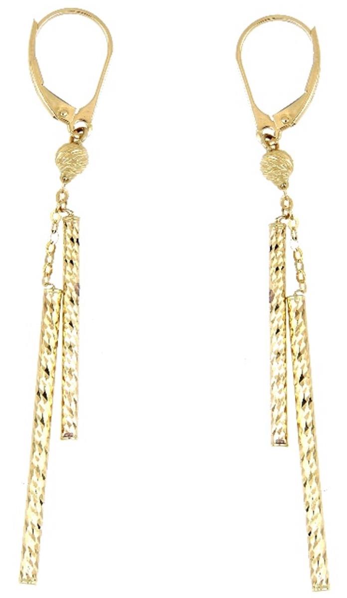 14K Yellow Gold DC Dangling Tube Leverback Earring