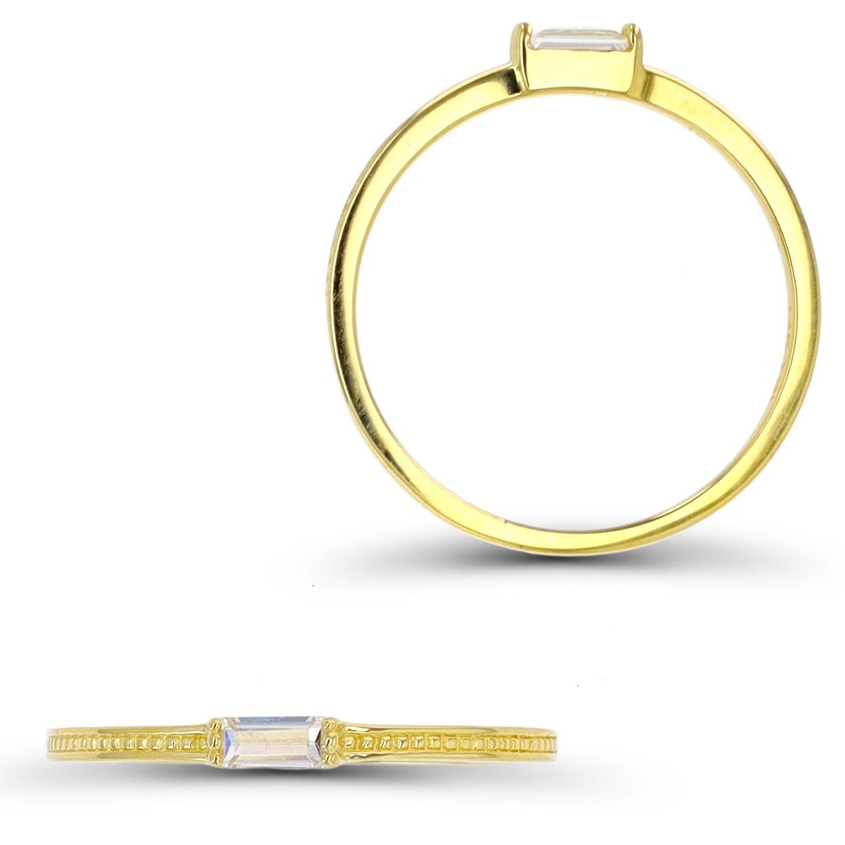 14K Yellow Gold 4x2mm Baguette CZ Milgrain Fashion Ring
