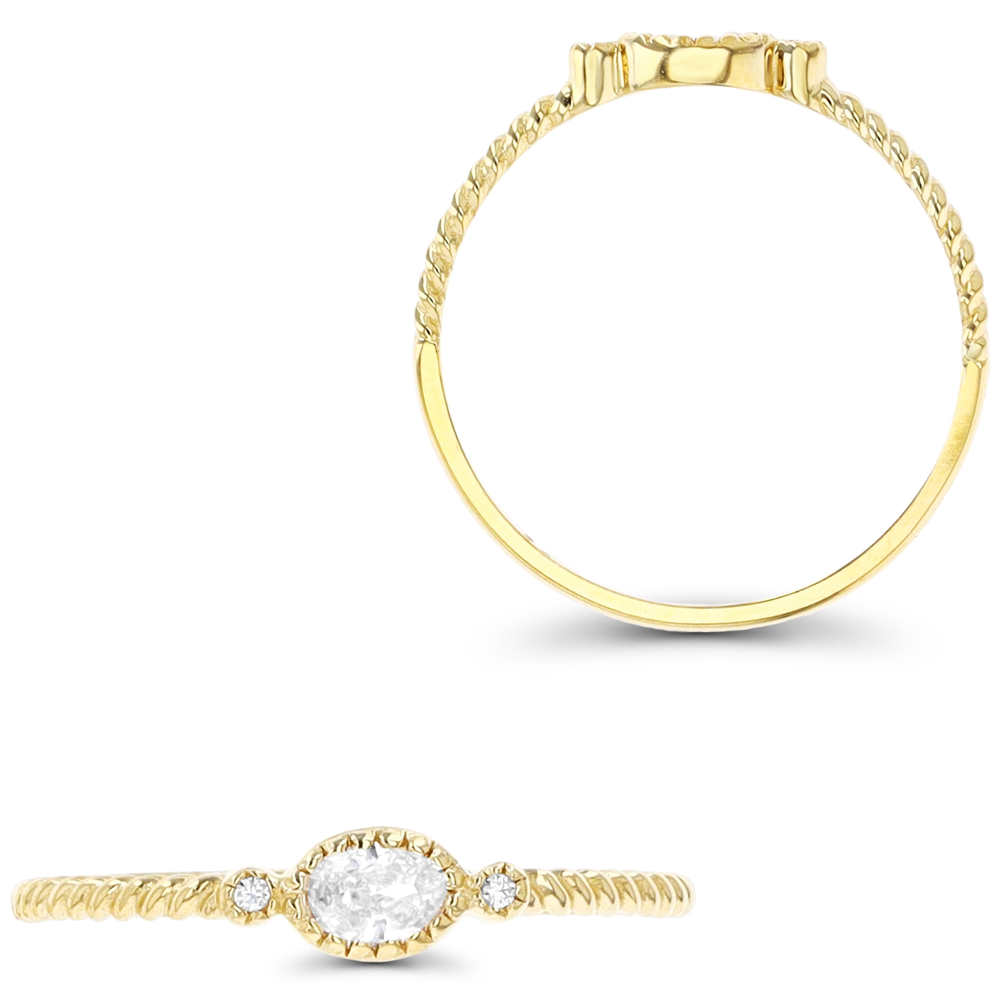 14K Yellow Gold Oval CZ Twist Shank Fashion Ring
