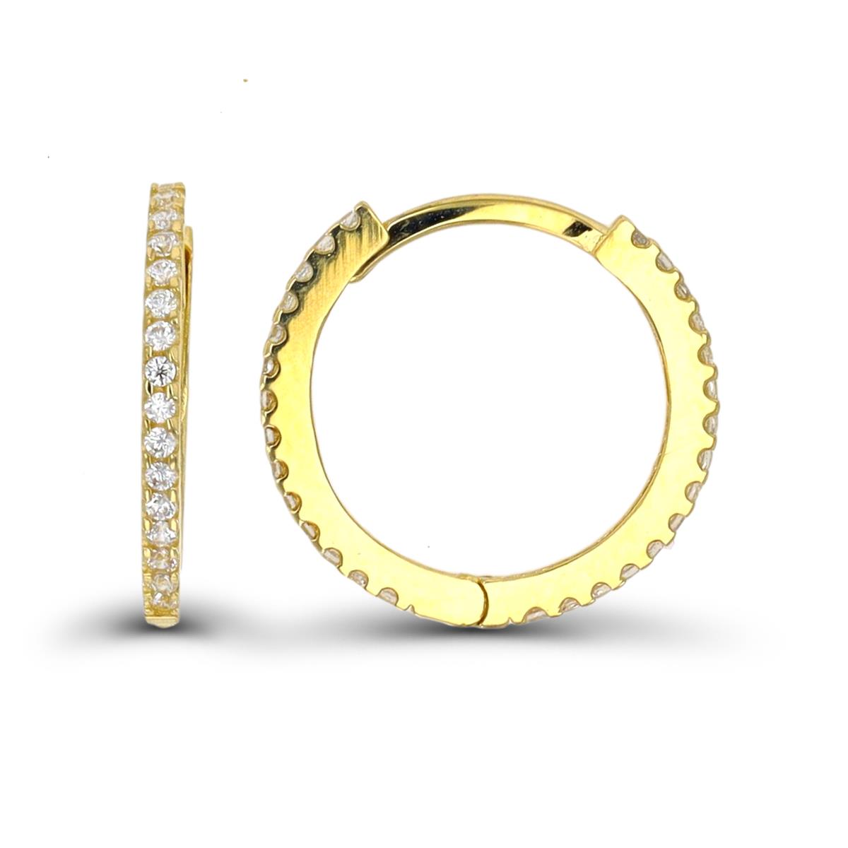 14K Yellow Gold 15x1.30mm Paved Hoop Earring