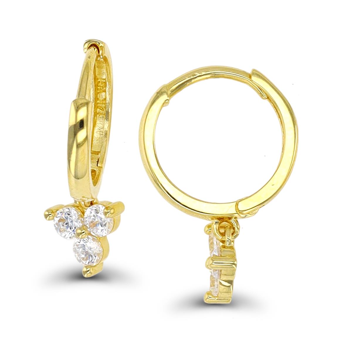 14K Yellow Gold Triple CZ Dangling Huggie Earring