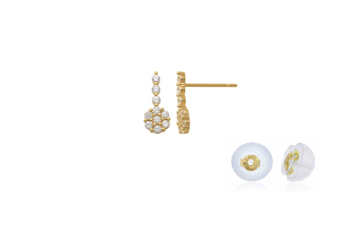 14K Yellow Gold Paved Drop Stud Earring with Silicone Back