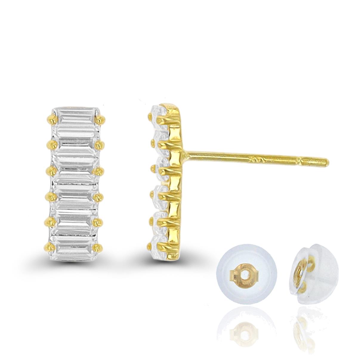 14K Yellow Gold Baguette CZ Stud Earring with Silicone Back