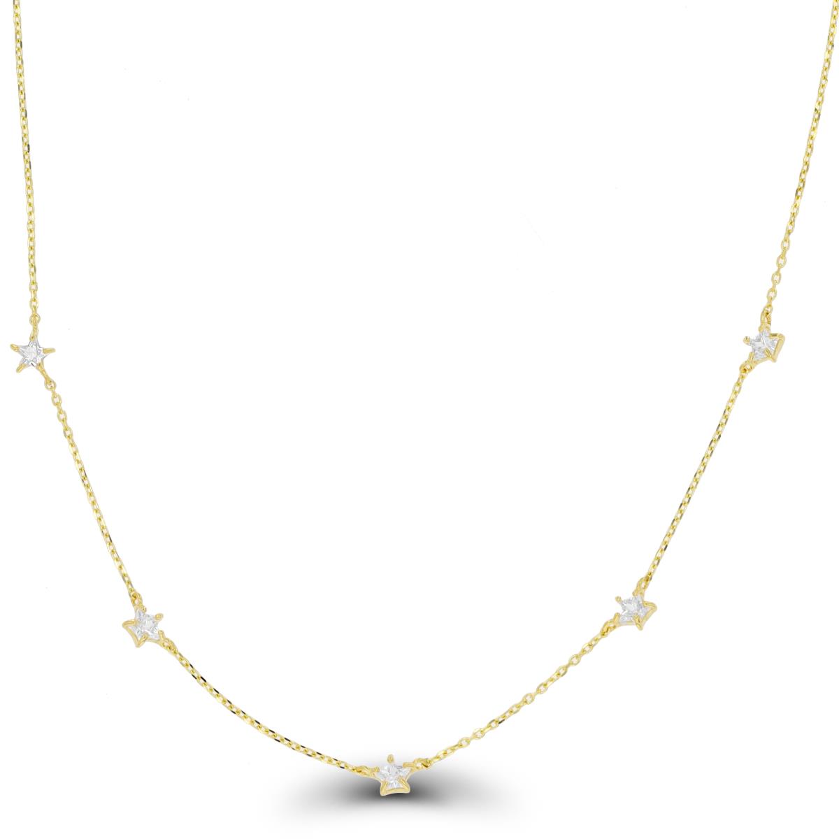 14K Yellow Gold 3mm Star CZ Station 18"+2" Necklace