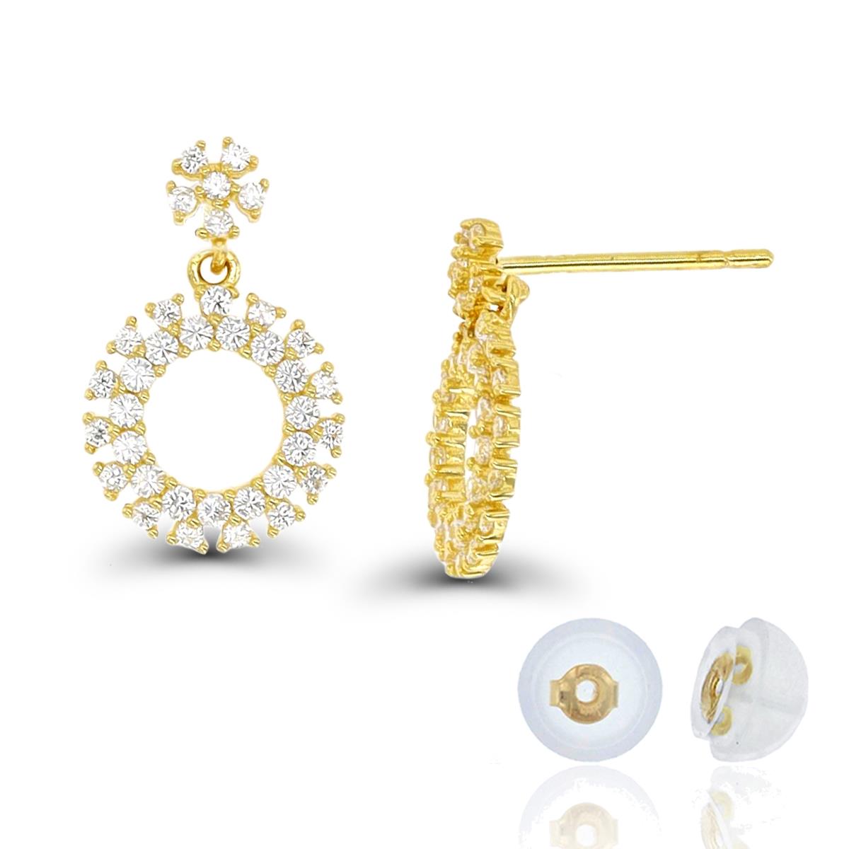 10K Yellow Gold Dangling Halo Earring with Silicone Back