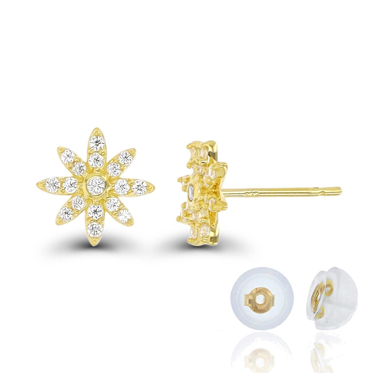10K Yellow Gold Sunflower Stud Earring with Silicone Back