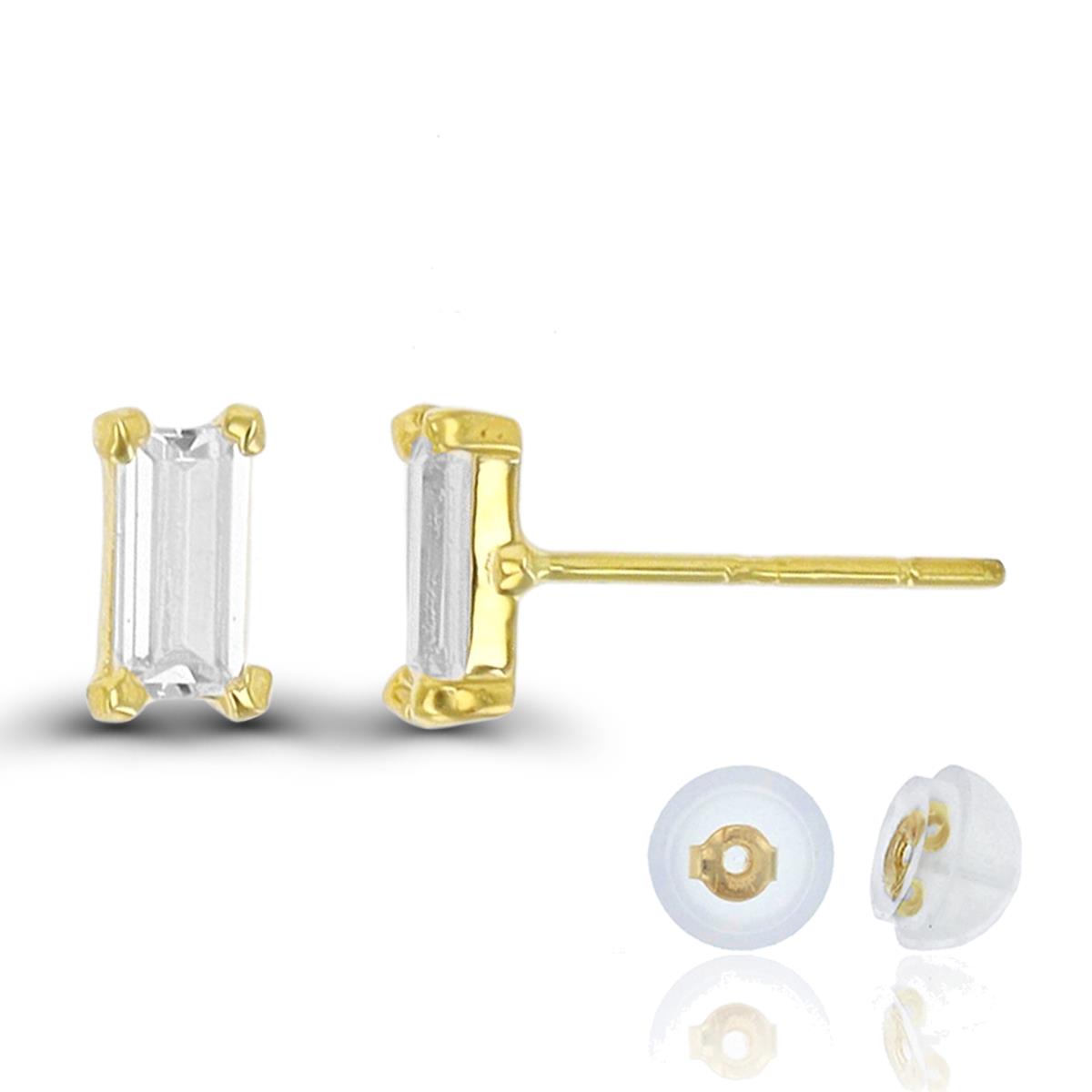 10K Yellow Gold 5x2.5mm Baguette CZ Stud Earring with Silicone Back