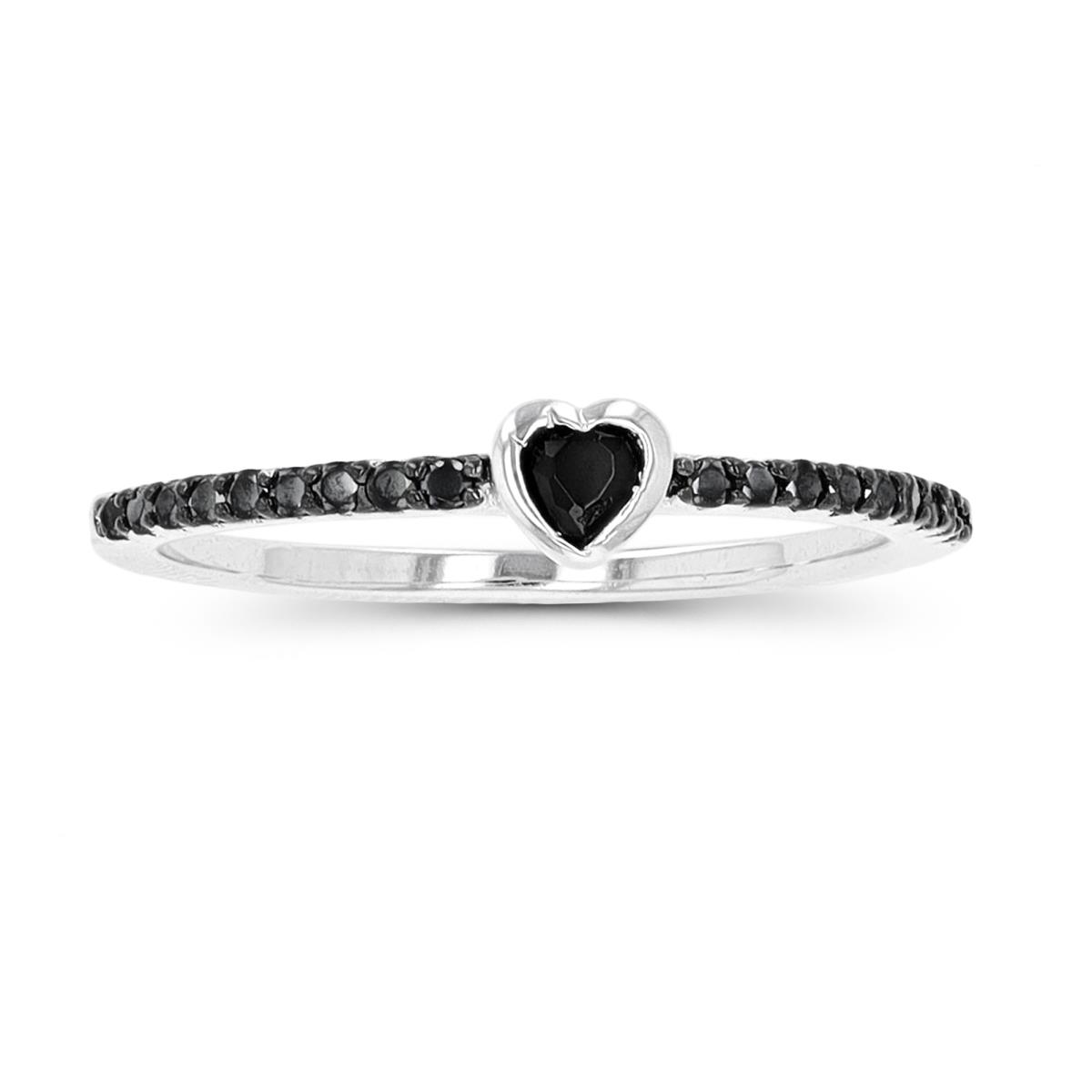 Sterling Silver Rhodium Heart Shaped Black Spinel Anniversary Band Ring