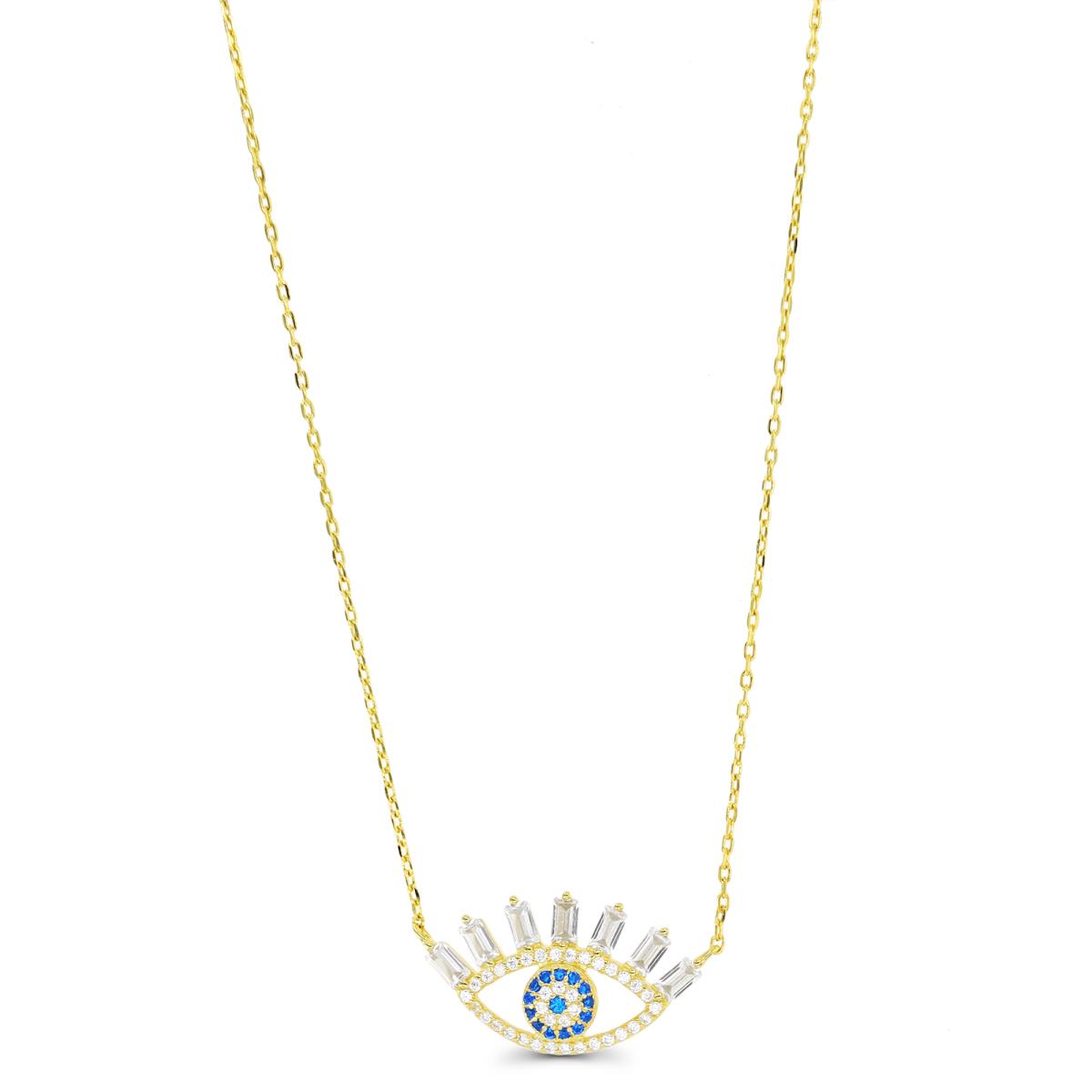 Sterling Silver Yellow #113 Blue & White Evil Eye 18"+2" Necklace