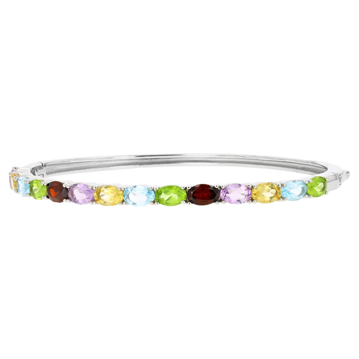 Sterling Silver Rhodium Multi Gem Oval Bracelet