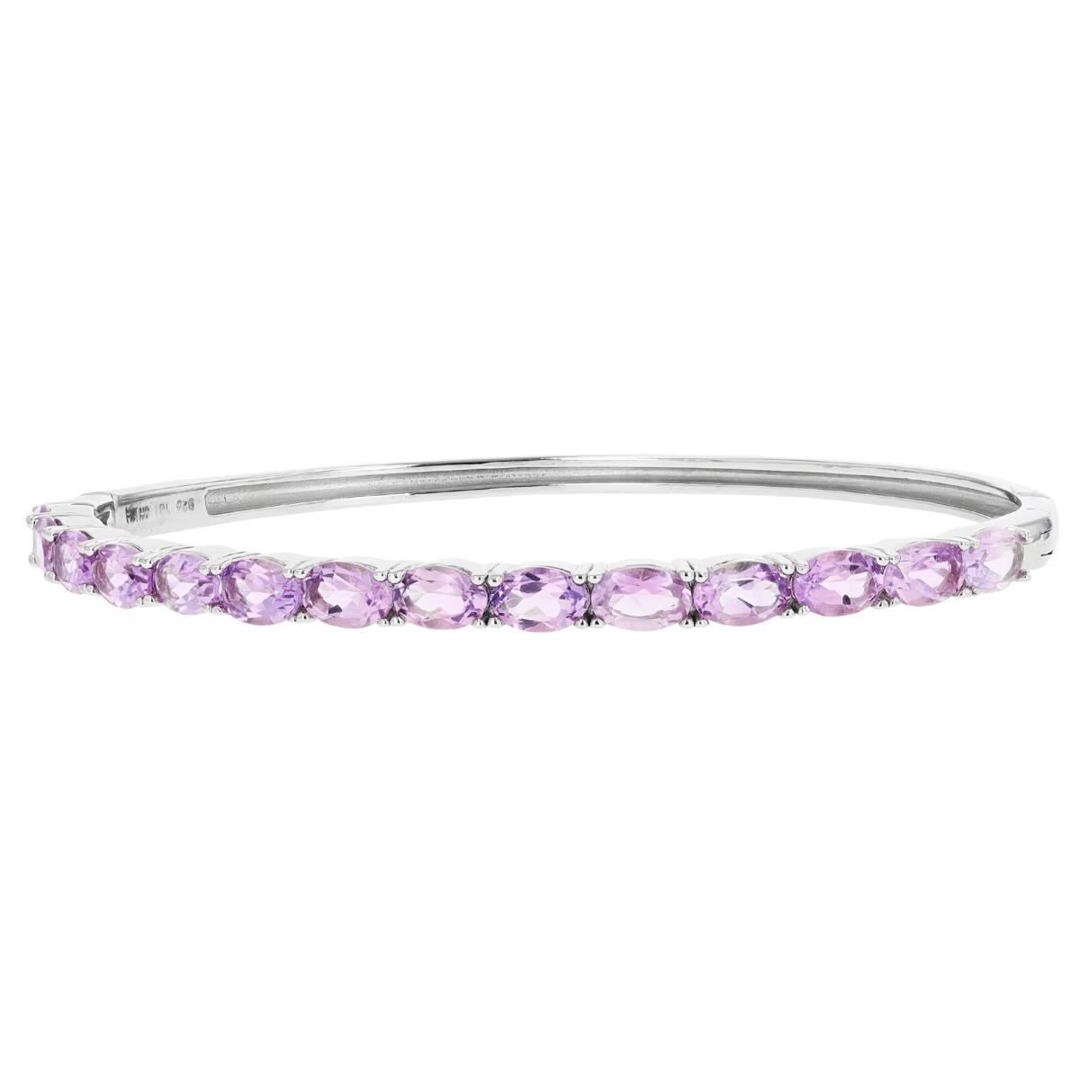 Sterling Silver Rhodium Amethyst Oval Bracelet